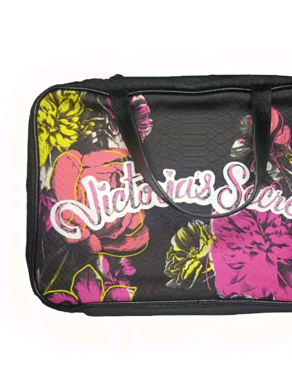 Victoria's Secret Makeup Bag Cosmetic Floral Travel Hanging train Case - Black